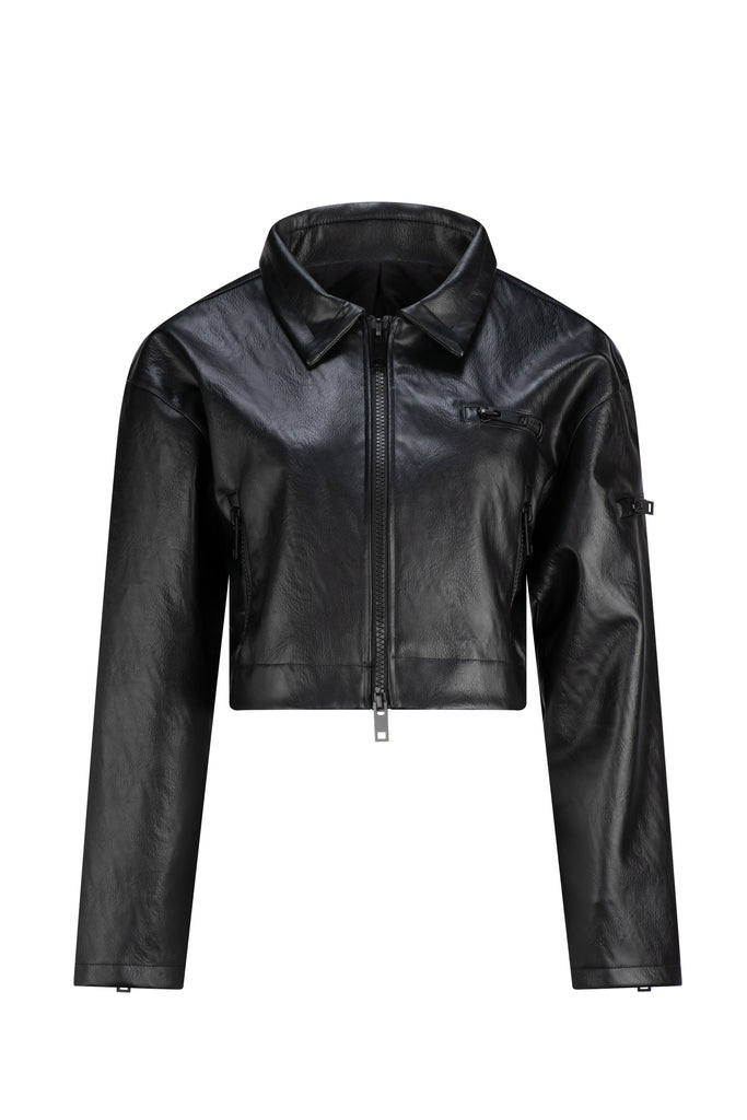 Onyx Faux Leather Jacket - Black