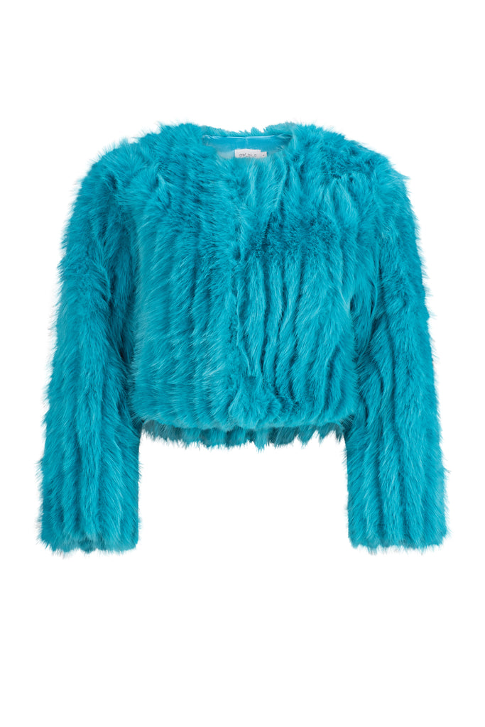 Gingko Faux Fur Bolero - Aqua